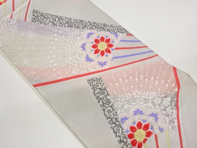 JAPANESE KIMONO / FUKURO OBI / WOVEN FOLDING FAN & FLOWER CREST 